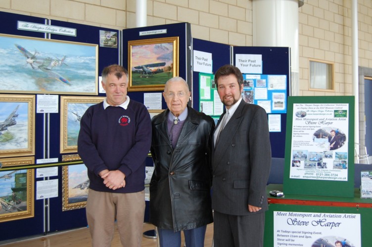Left to Right Chairman of the Cosford Society Dave Leek,  D-Day Vetran  Arthur Jones and Right ,Artist Steve Harper